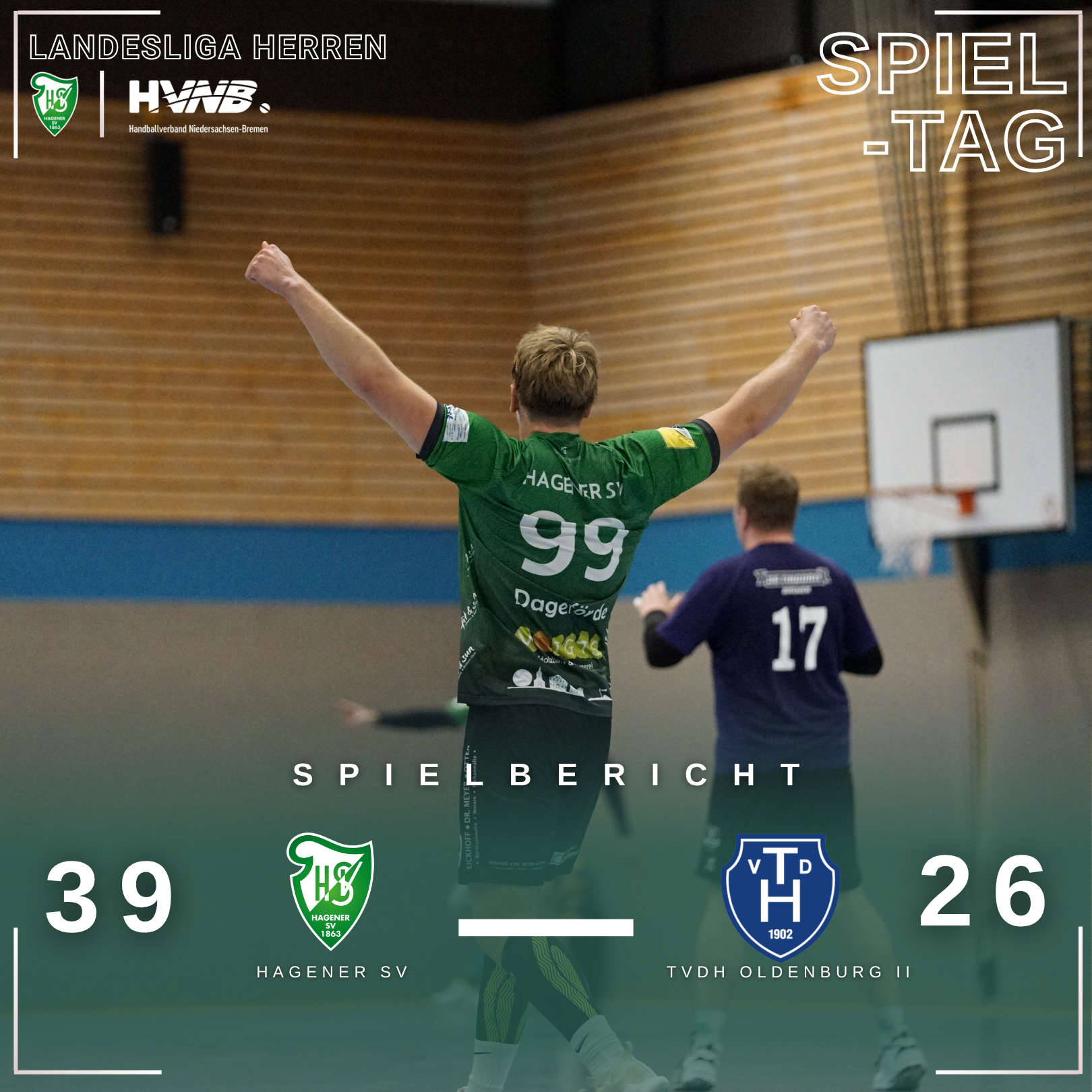 Mehr über den Artikel erfahren Hagener SV feiert deutlichen 39:26-Sieg gegen TvdH Oldenburg II